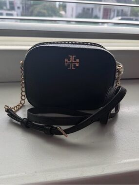 Tory Burch Black Leather Crossbody with Gold Logo
